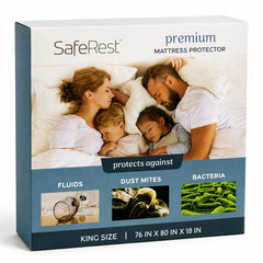 SafeRest vue avant du protège-matelas King montrant la finition et ajustement