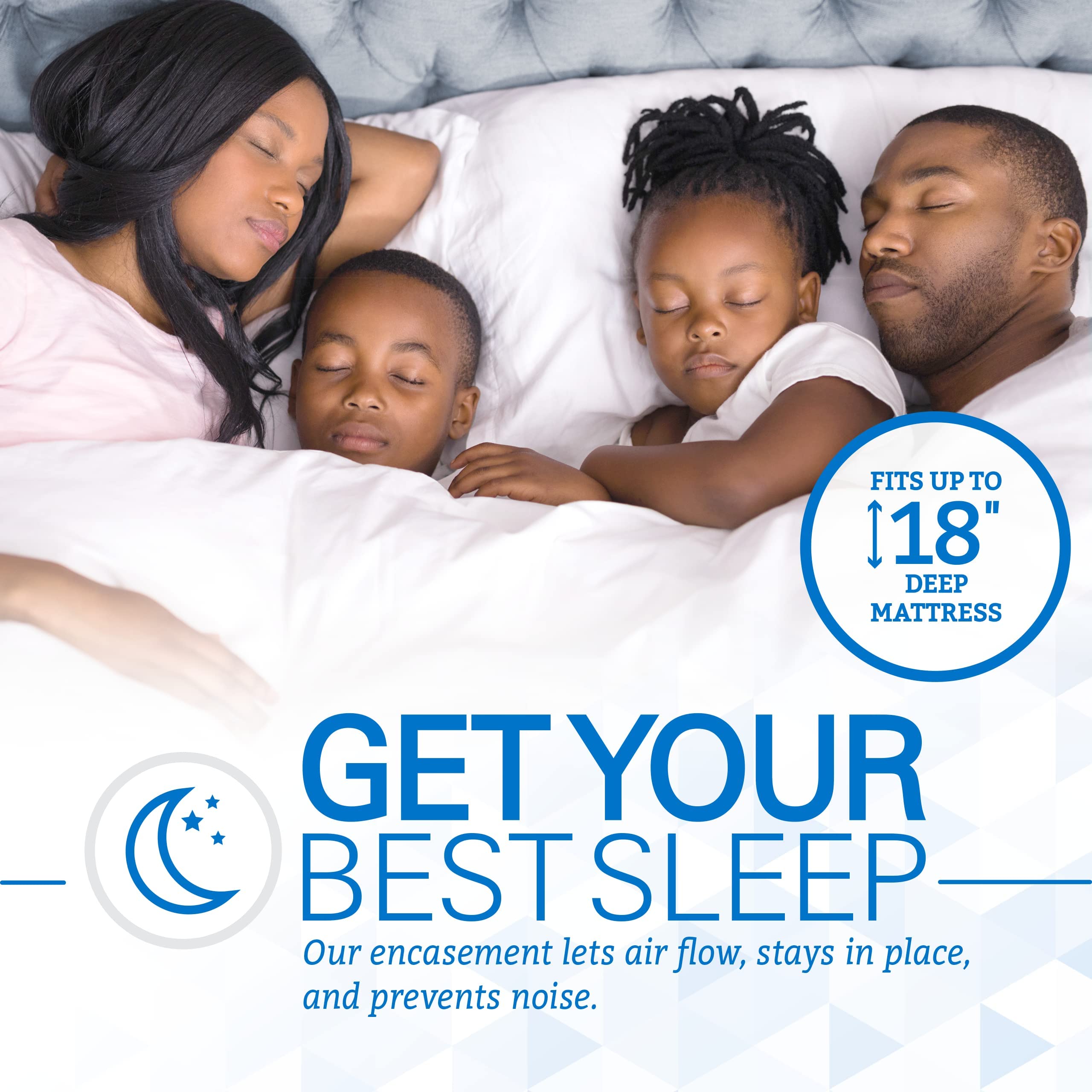 SafeRest housse installée sur matelas illustrant protection intégrale et esthétique propre