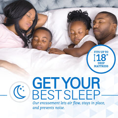 SafeRest housse installée sur matelas illustrant protection intégrale et esthétique propre