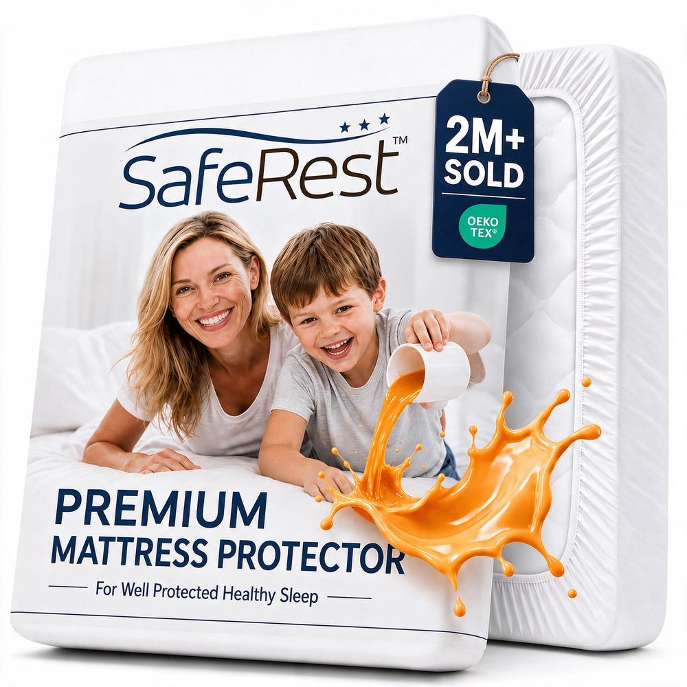 SafeRest vue avant du protège-matelas Queen montrant coupe ajustée
