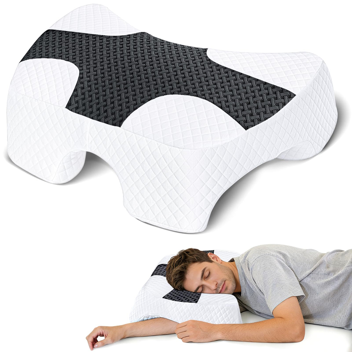 SAHEYER face avant de l'oreiller montrant le profil ergonomique et confort