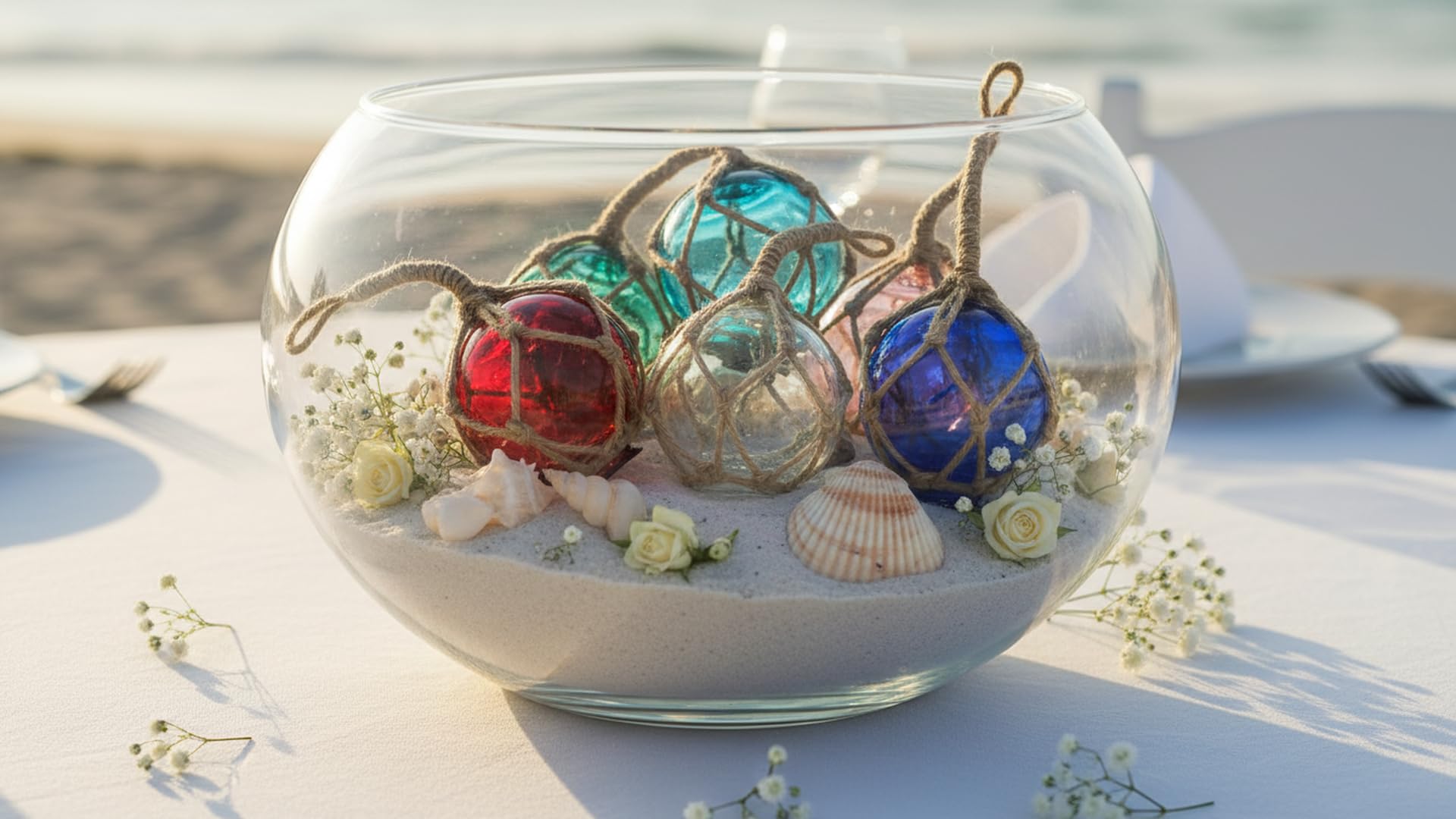 HOME DECOR SAILINGSTORY boules disposées sur une table plage pour ambiance bord de mer