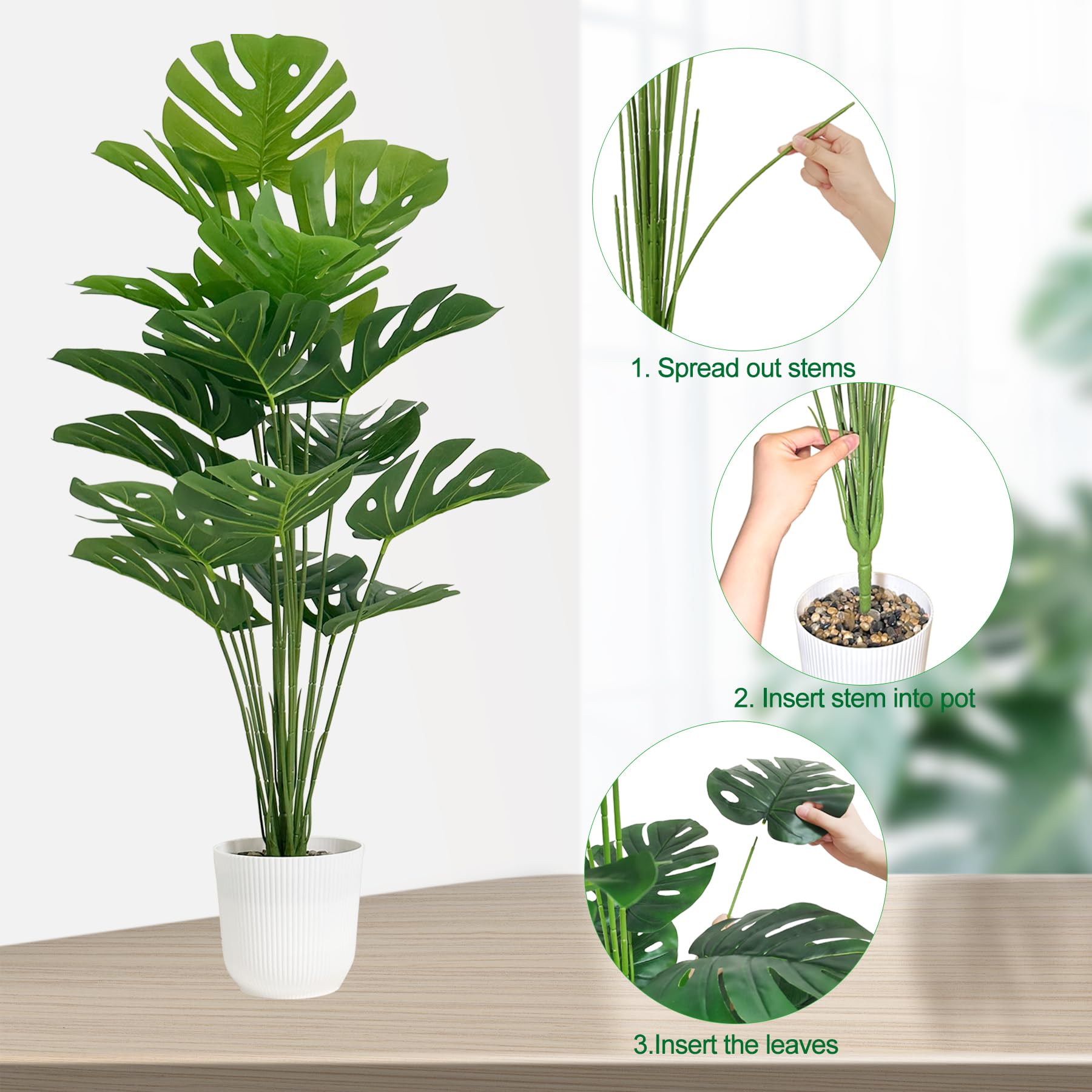 SAJANDAS Monstera à côté d'une chaise, visibilité de la taille réelle