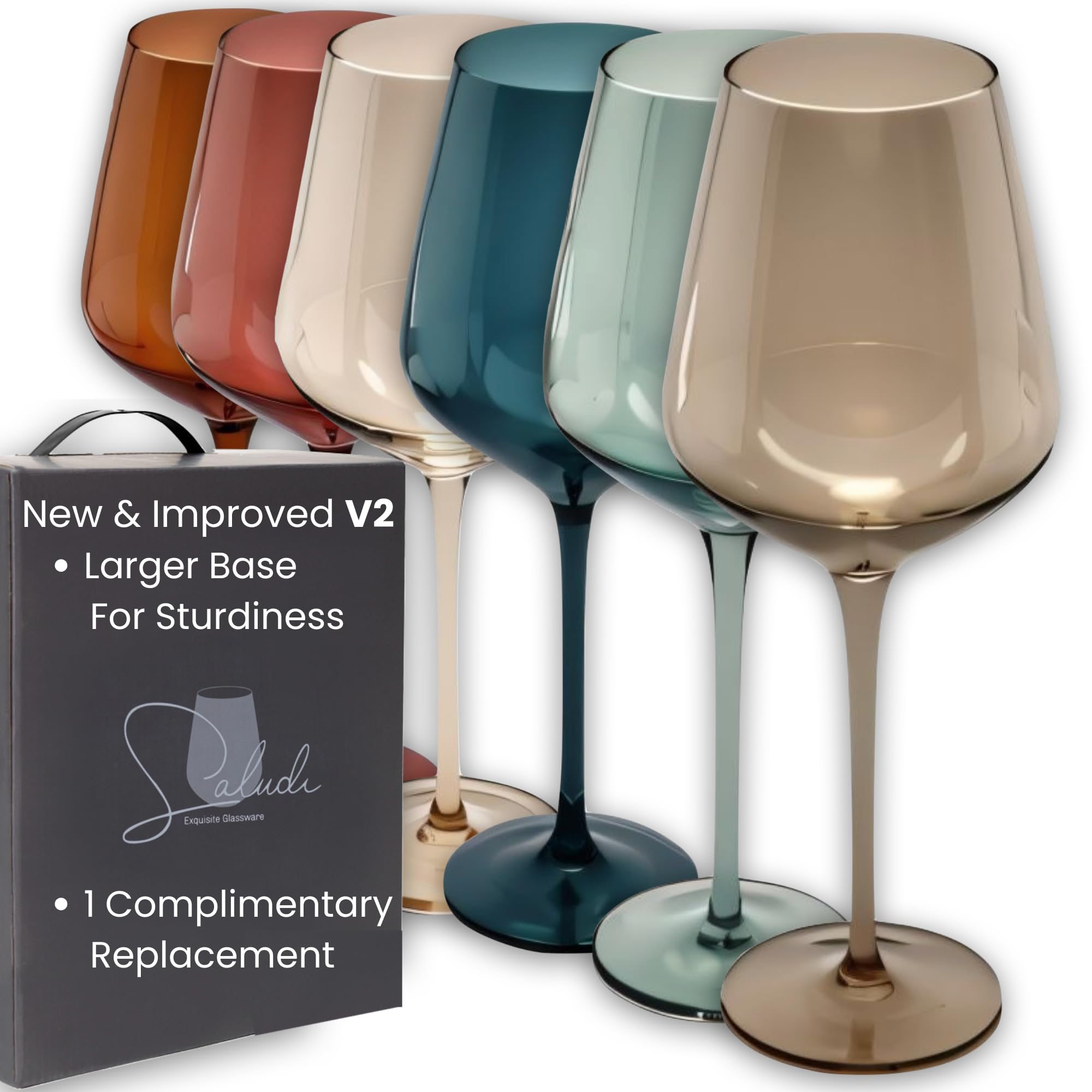 Saludi ensemble face avant présentant 6 verres colorés, élégance et polyvalence