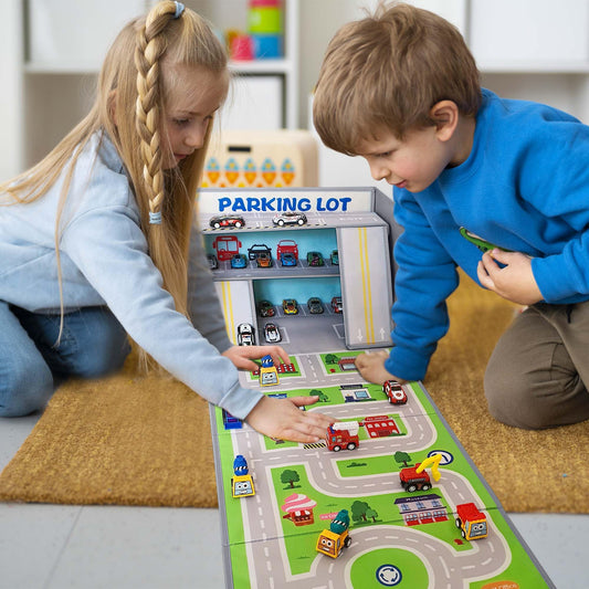SAM AND MABEL tapis de jeu déployé illustrant surface pour courses et imagination