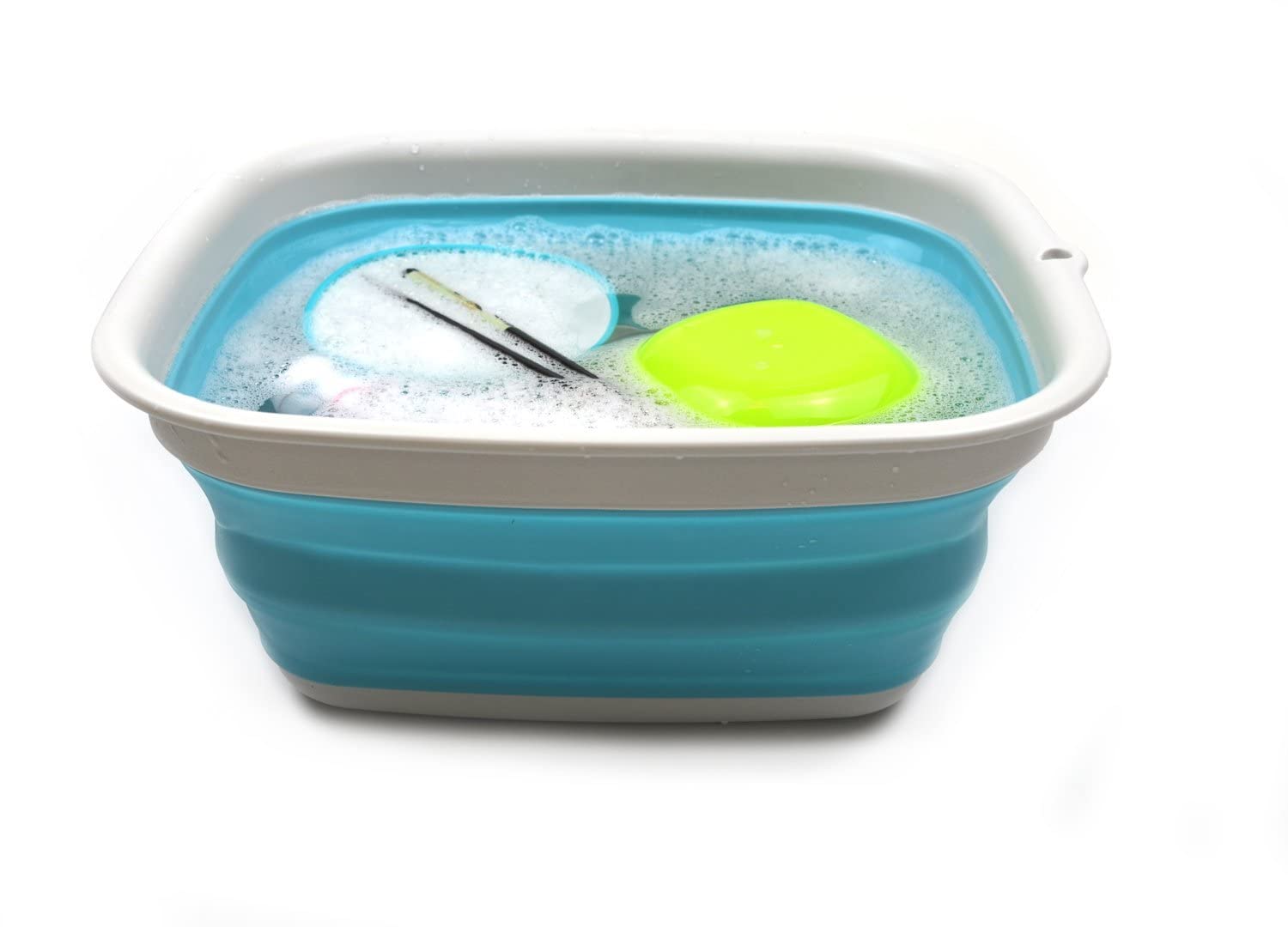 SAMMART vue avant du bac pliable en bleu, gain de place immédiat