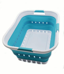 SAMMART panier à linge 42L face avant montrant couleur blanc et bleu, facilite le rangement