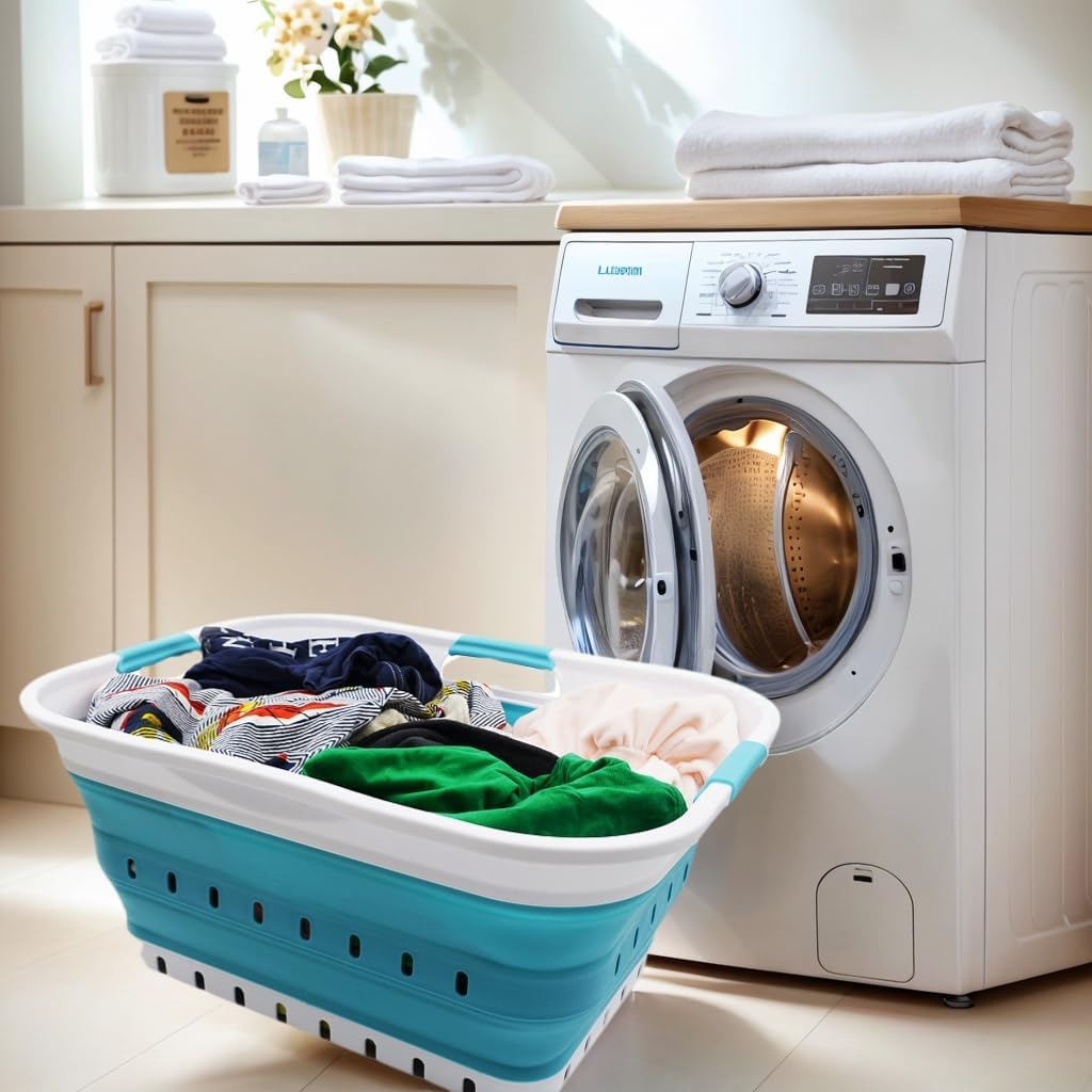 SAMMART panier replié à plat montrant économie d'espace pour rangement en placard