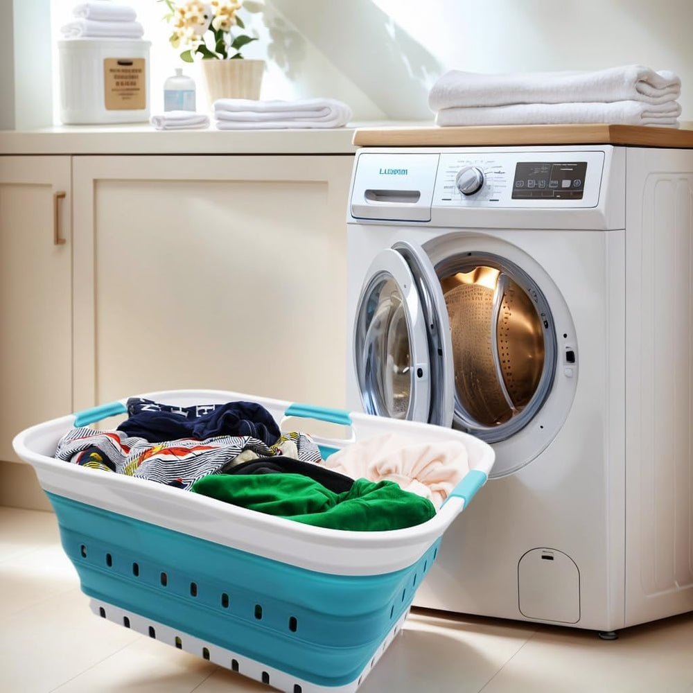 SAMMART panier replié à plat montrant économie d'espace pour rangement en placard
