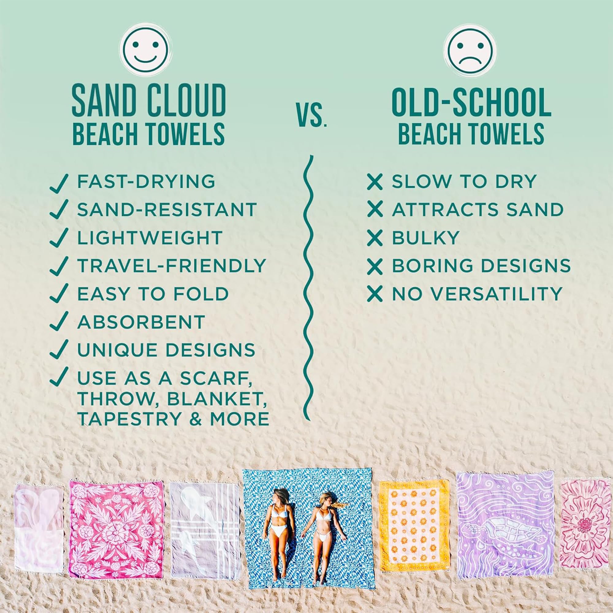 Sand Cloud roulée et compacte, facile à glisser dans un sac