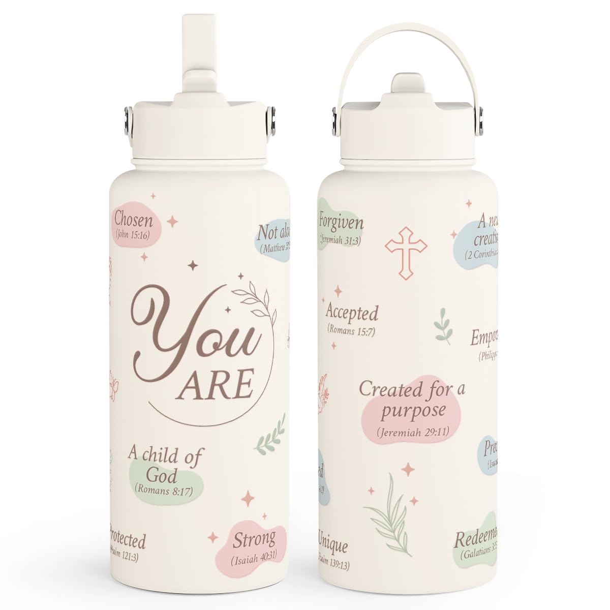 SANDJEST gourde 32oz vue de face montrant le design inspirant et la prise en main facile