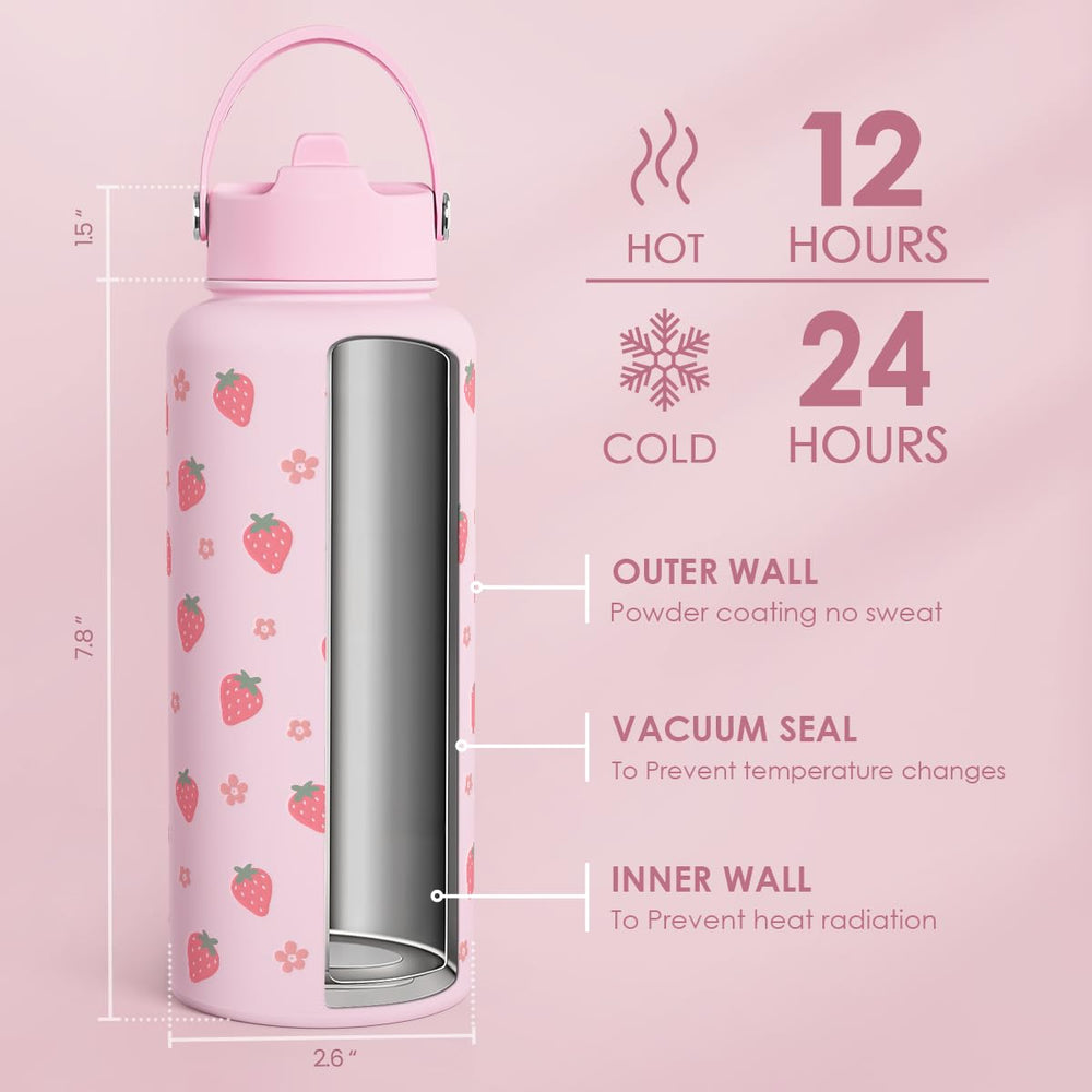 SANDJEST gourde fraise insérée dans un porte-gobelet pour mobilité