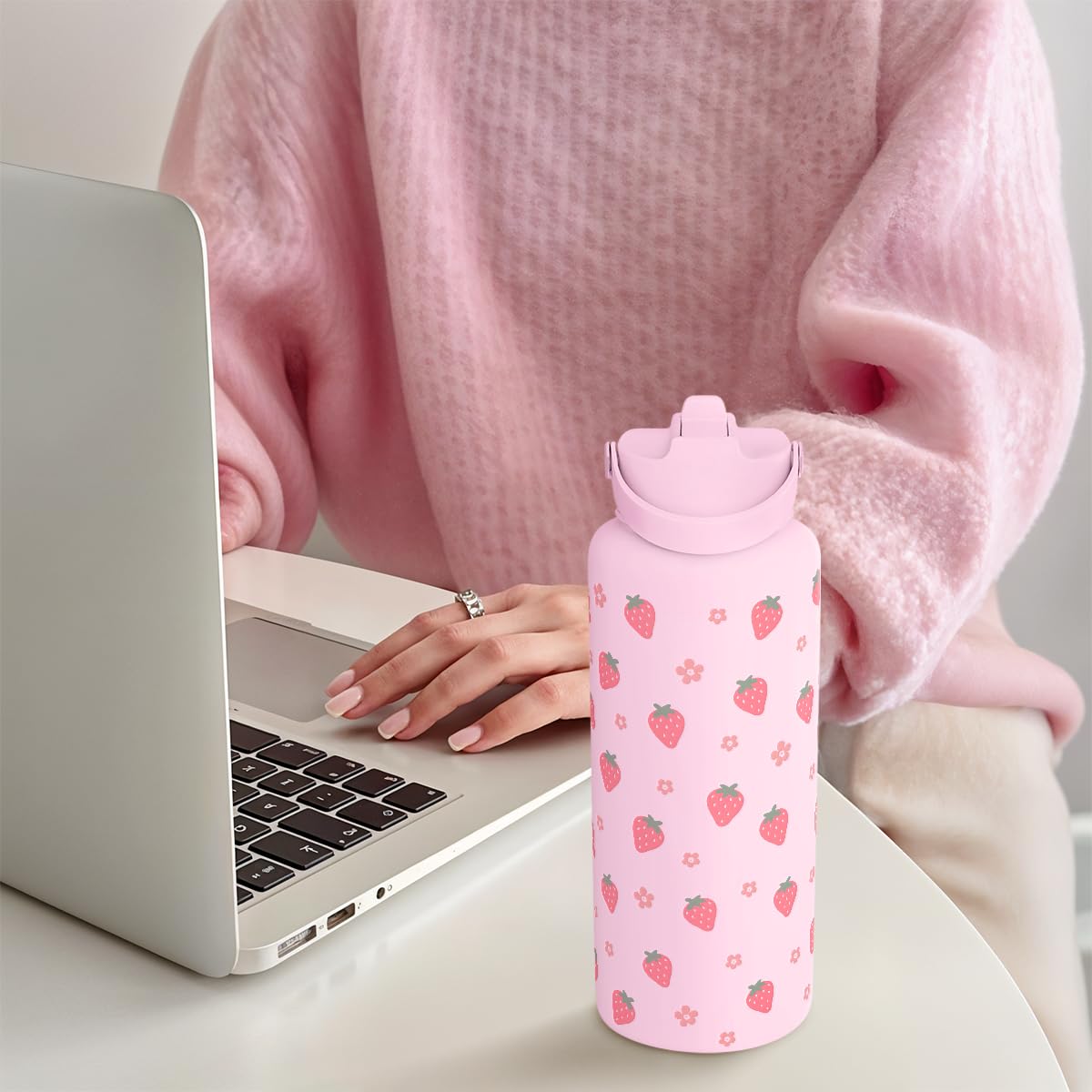 SANDJEST gourde fraise avec couvercle démonté pour nettoyage facile