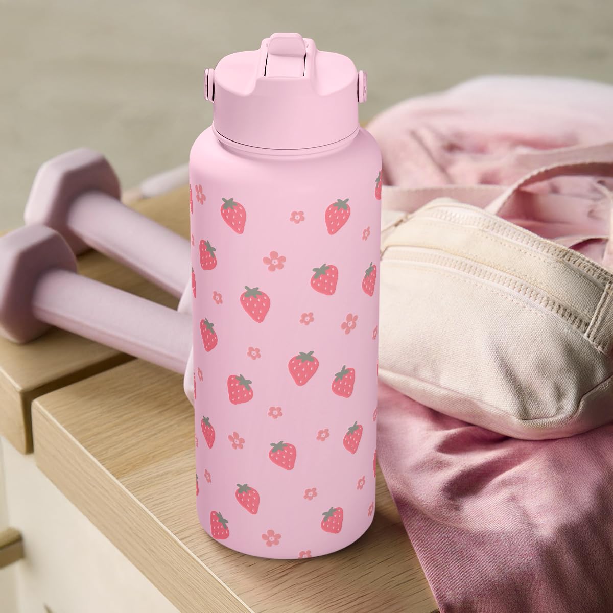 SANDJEST gourde fraise scène lifestyle pour cadeau et usage quotidien