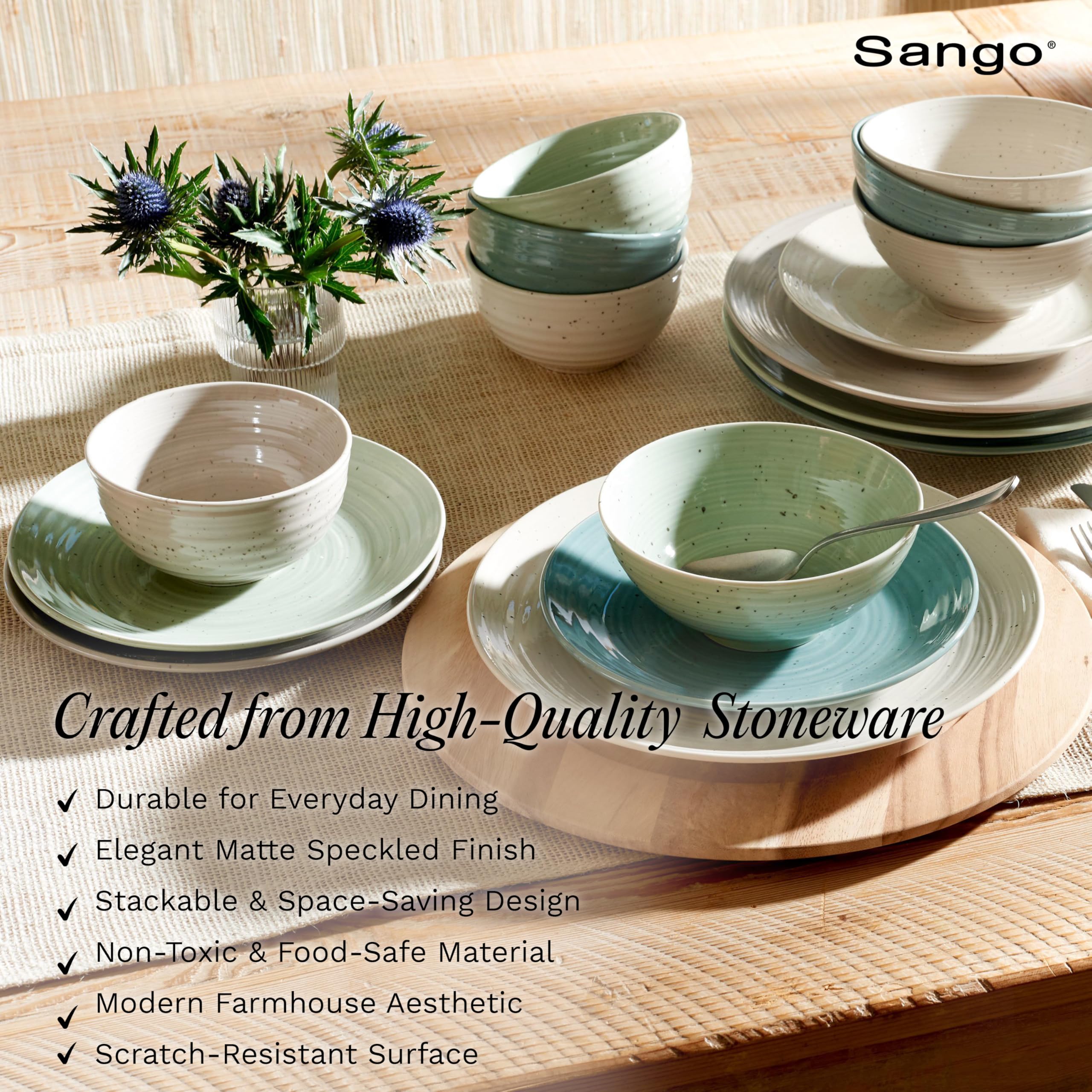 Sango Siterra ensemble empilé montrant empilabilité et rangement pratique