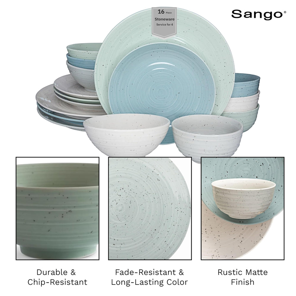 Sango Siterra vaisselle rangée sur étagères montrant organisation de cuisine