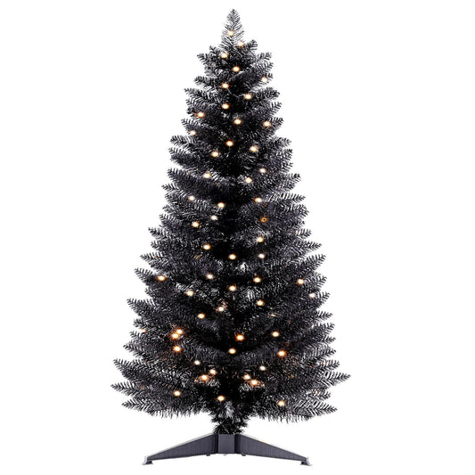 Santanelo sapin noir en vue frontale prêt à décorer, gain de place élégant