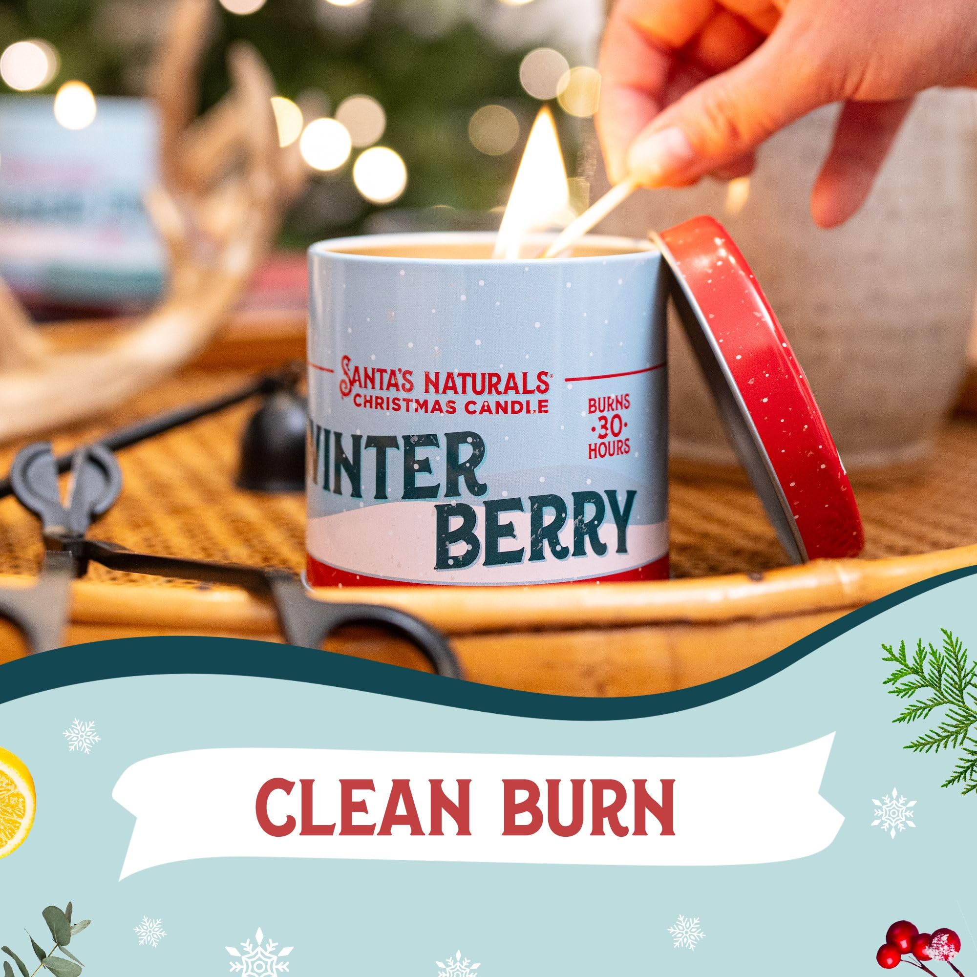 Santa's Naturals gros plan cire et mèche coton pour combustion propre