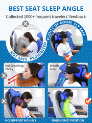 SARISUN coussin installé sur siège d'avion, maintien stable pendant le sommeil