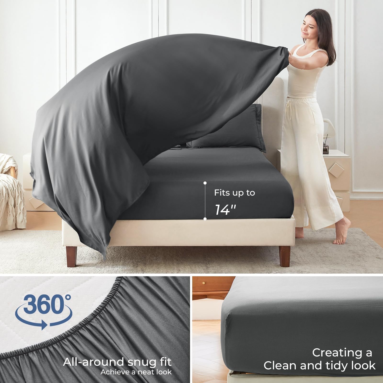 Sasttie drap‑housse avec élastique 360° assurant un maintien parfait jusqu’à 14"