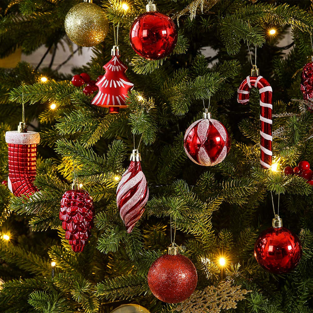 Sattiyrch boules rouges suspendues sur un sapin décoré, rendu festif sans risque de casse