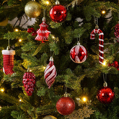 Sattiyrch boules rouges suspendues sur un sapin décoré, rendu festif sans risque de casse
