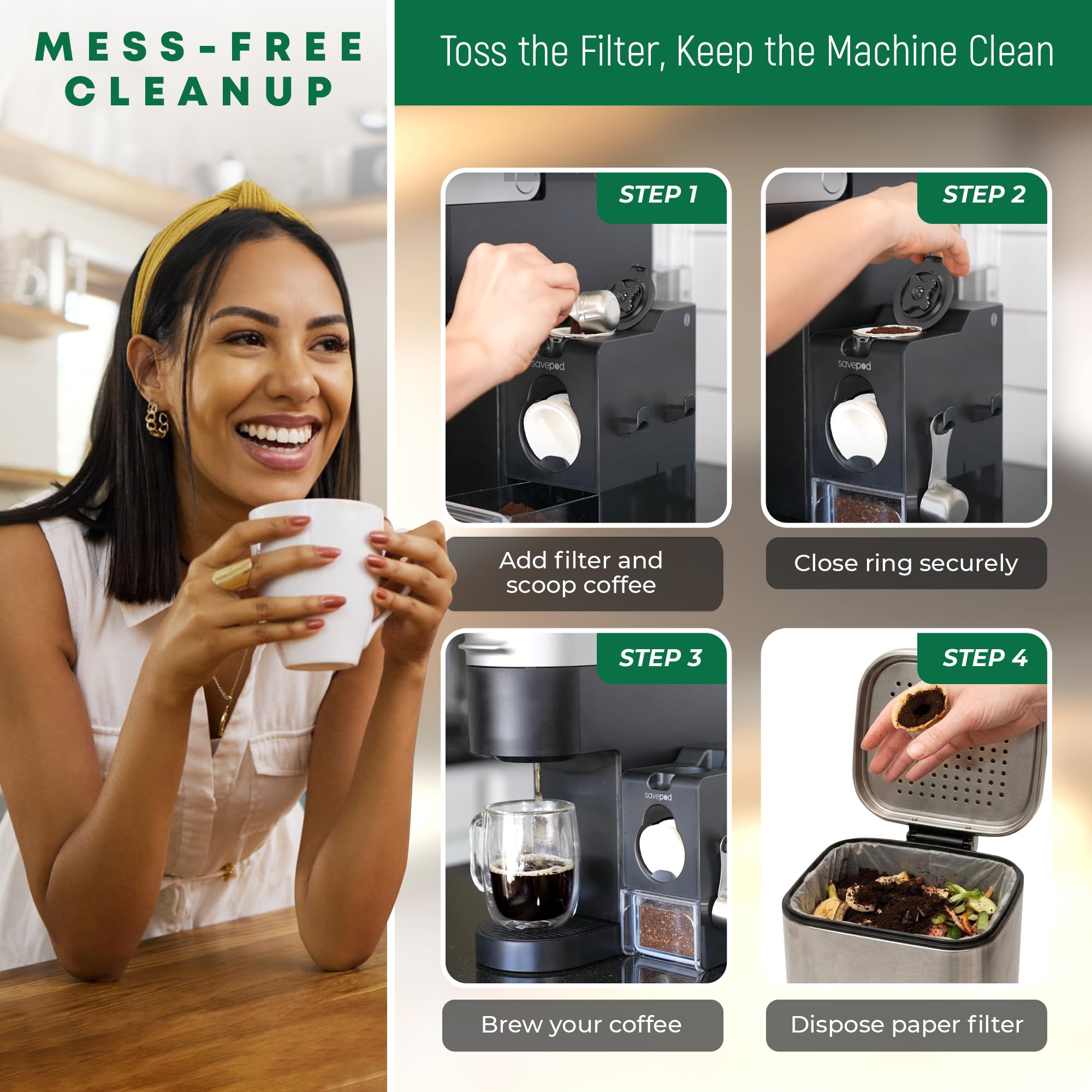 Savepod échelle comparative avec tasse montre taille et facilitation du rangement