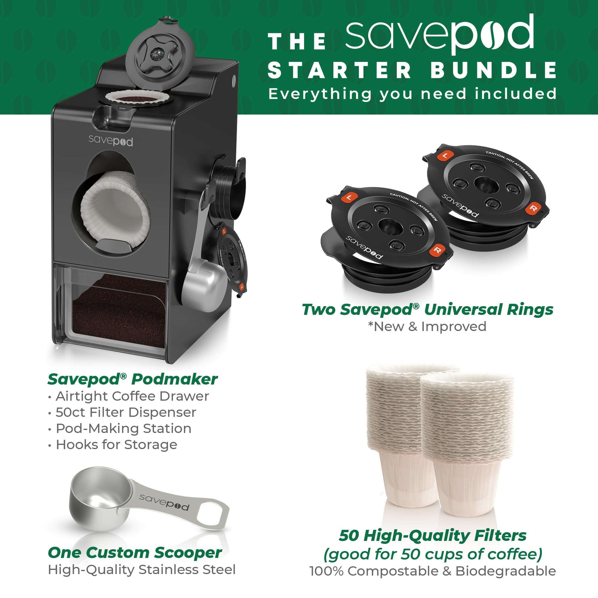 Savepod filtres compostables paquet ouvert garantie anti-éclatement et biodégradable