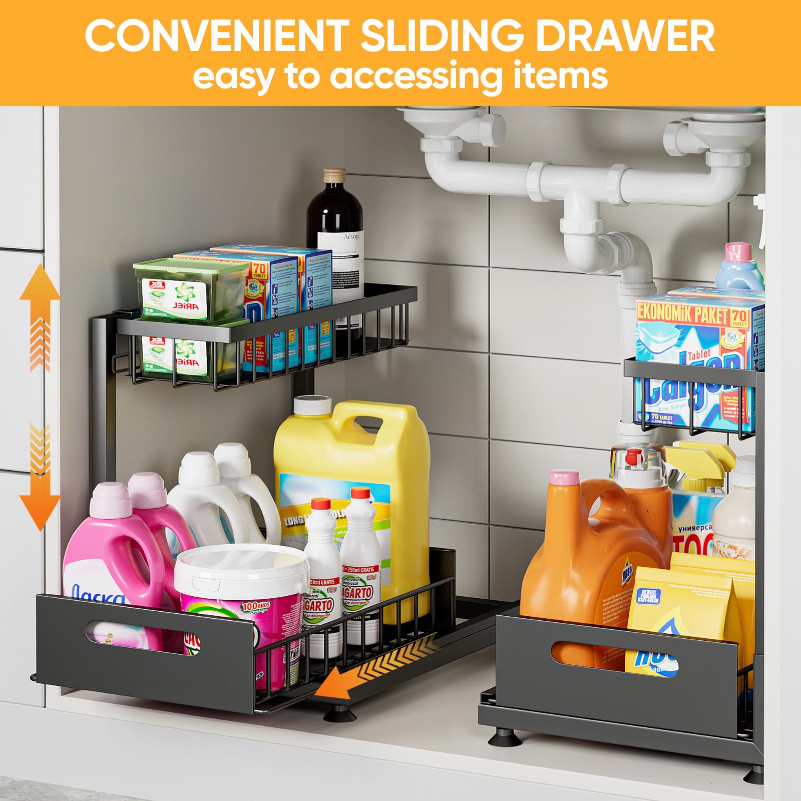 Saydear organiseur en salle de bain avec produits de toilette rangés et accessibles