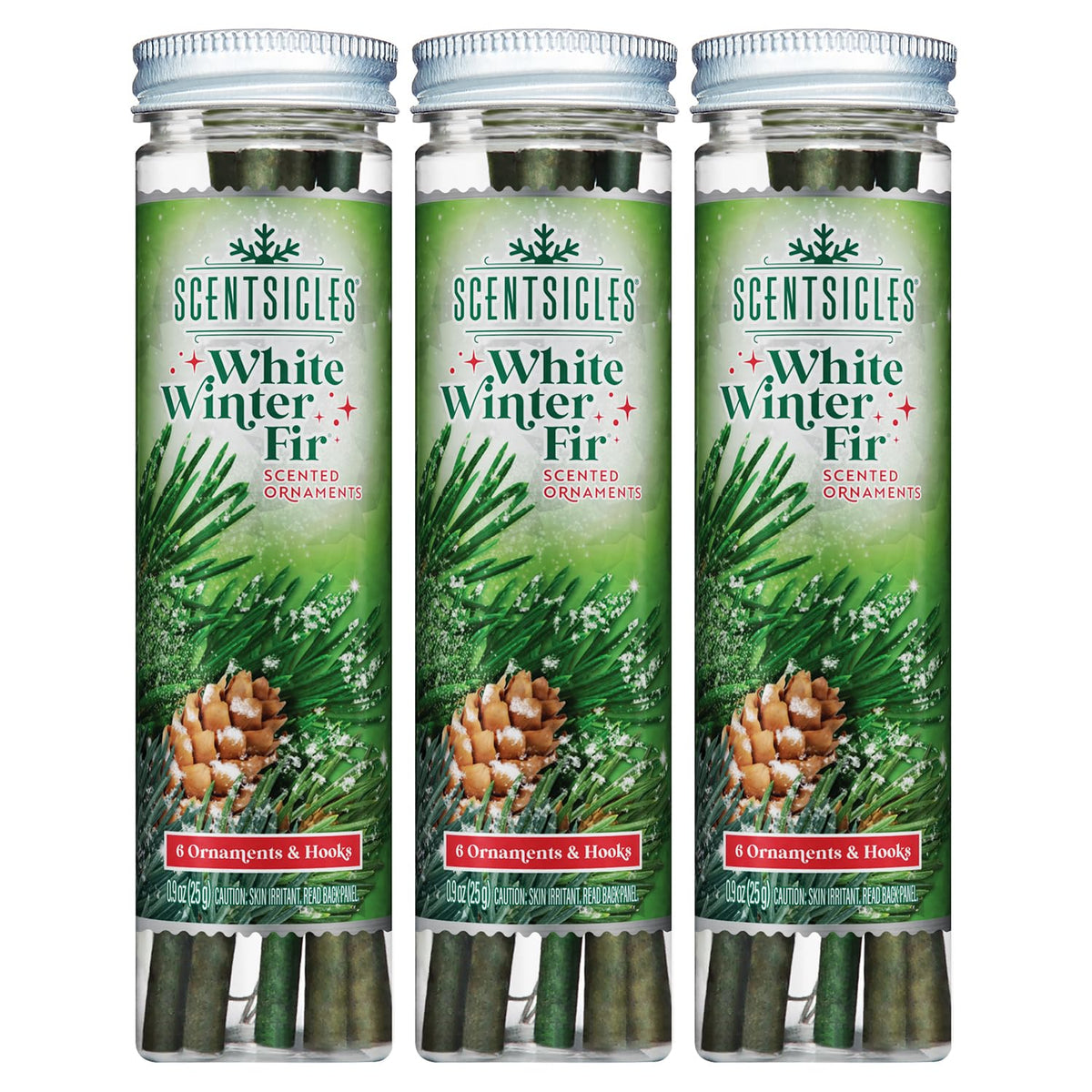 Scentsicles flacon face montrant l’étiquette White Winter Fir et usage simple