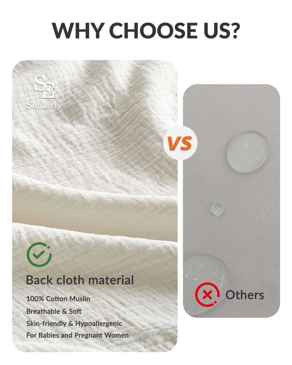 SE SOFTEXLY gros plan tissu muslin montrant douceur et respirabilité