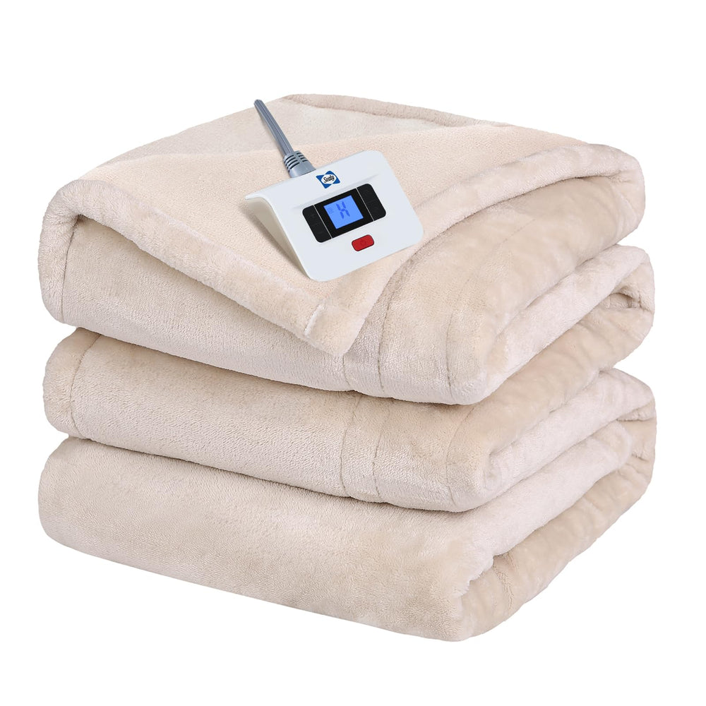 Sealy couverture électrique face avant montrant le beige et la couverture étalée pour confort