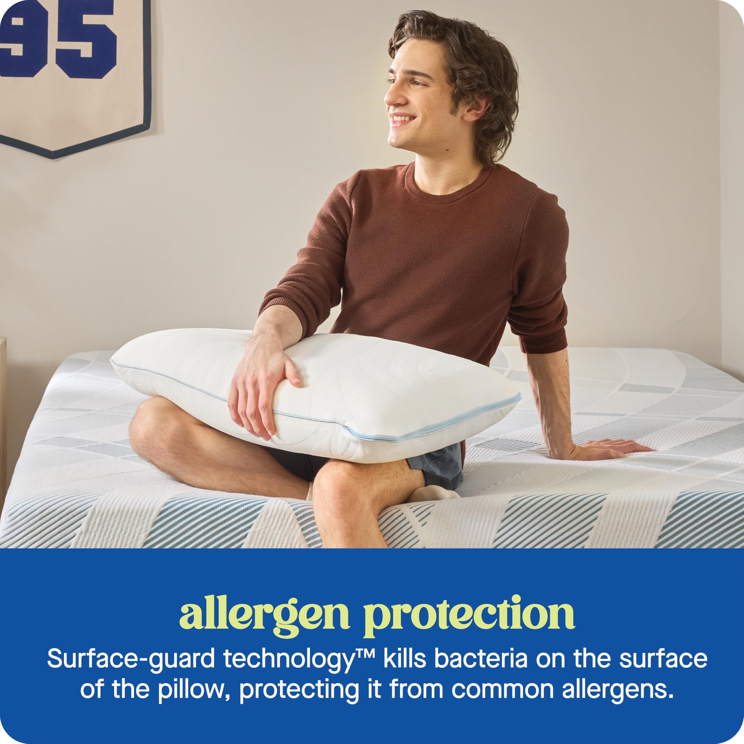 Sealy Dreamlife plan rapproché du logo Surface‑Guard indiquant protection