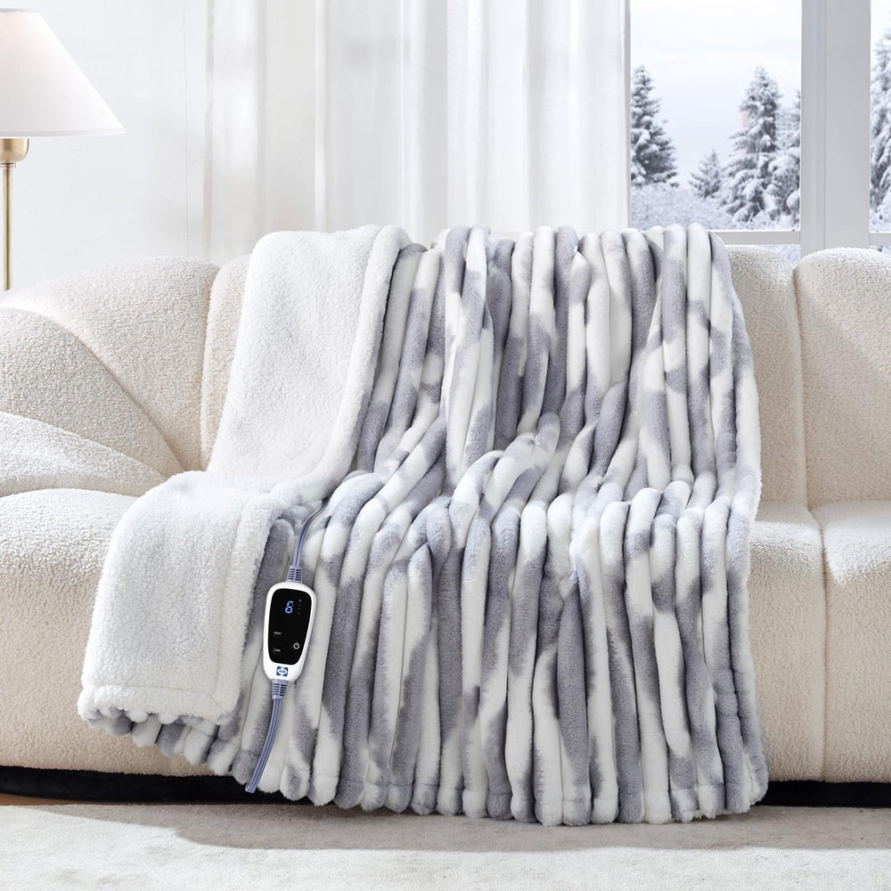 Sealy plaid devant bleu blanc montrant design cosy et chaleur personnalisée