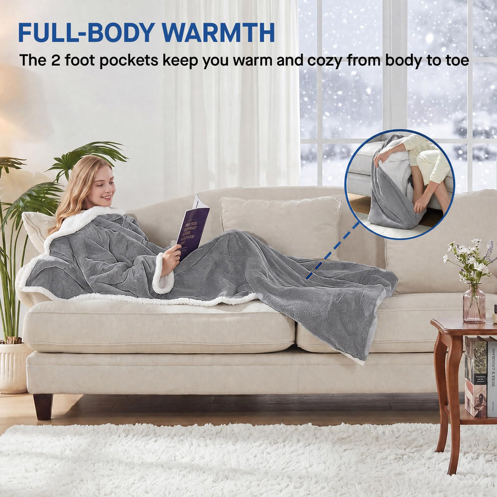 Sealy personne utilisant la poche pour pieds, garde les pieds au chaud