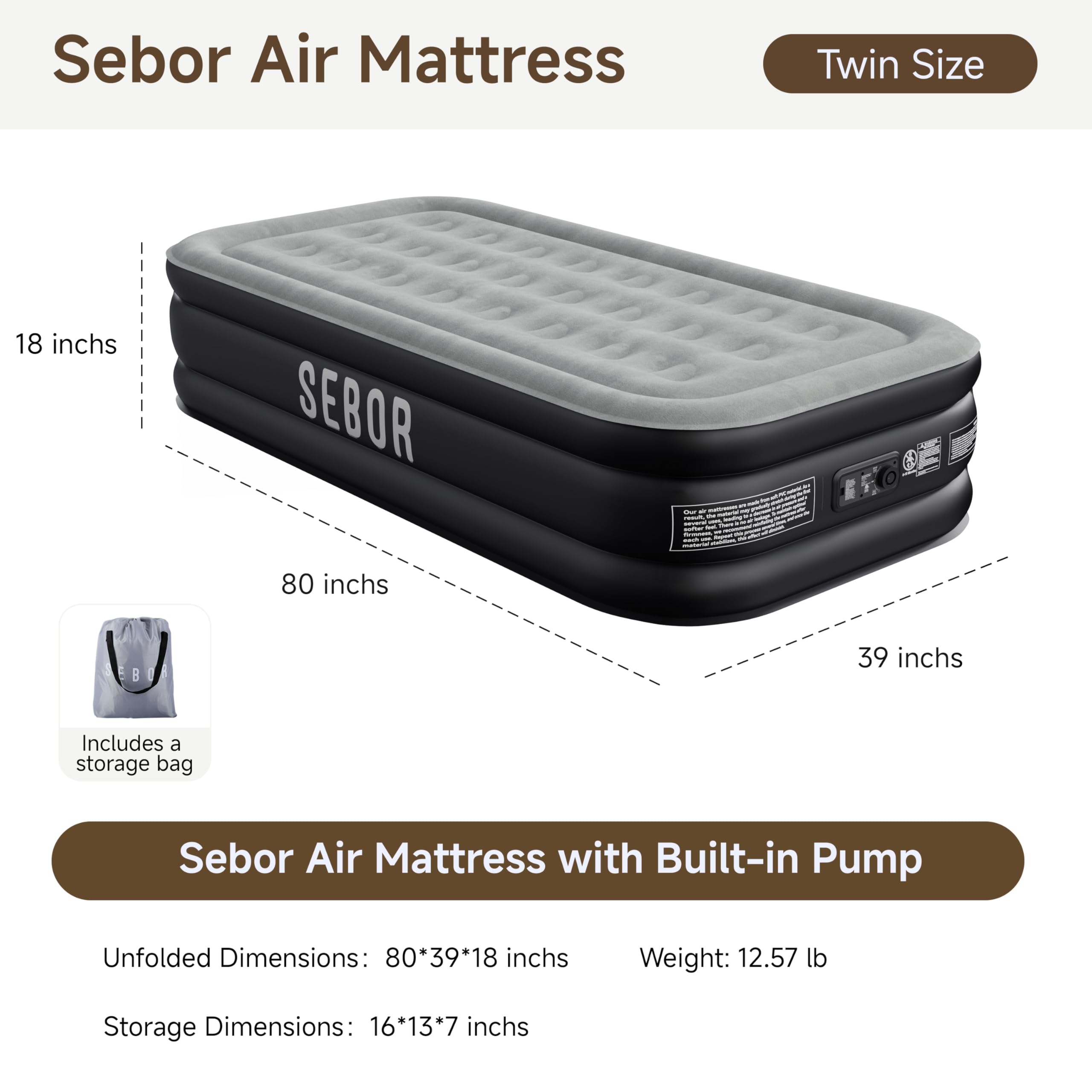 Sebor comparaison de hauteur 18", soutien élevé proche d'un lit