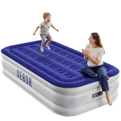 Sebor matelas face avant montrant emballage et format Twin XL pour invités