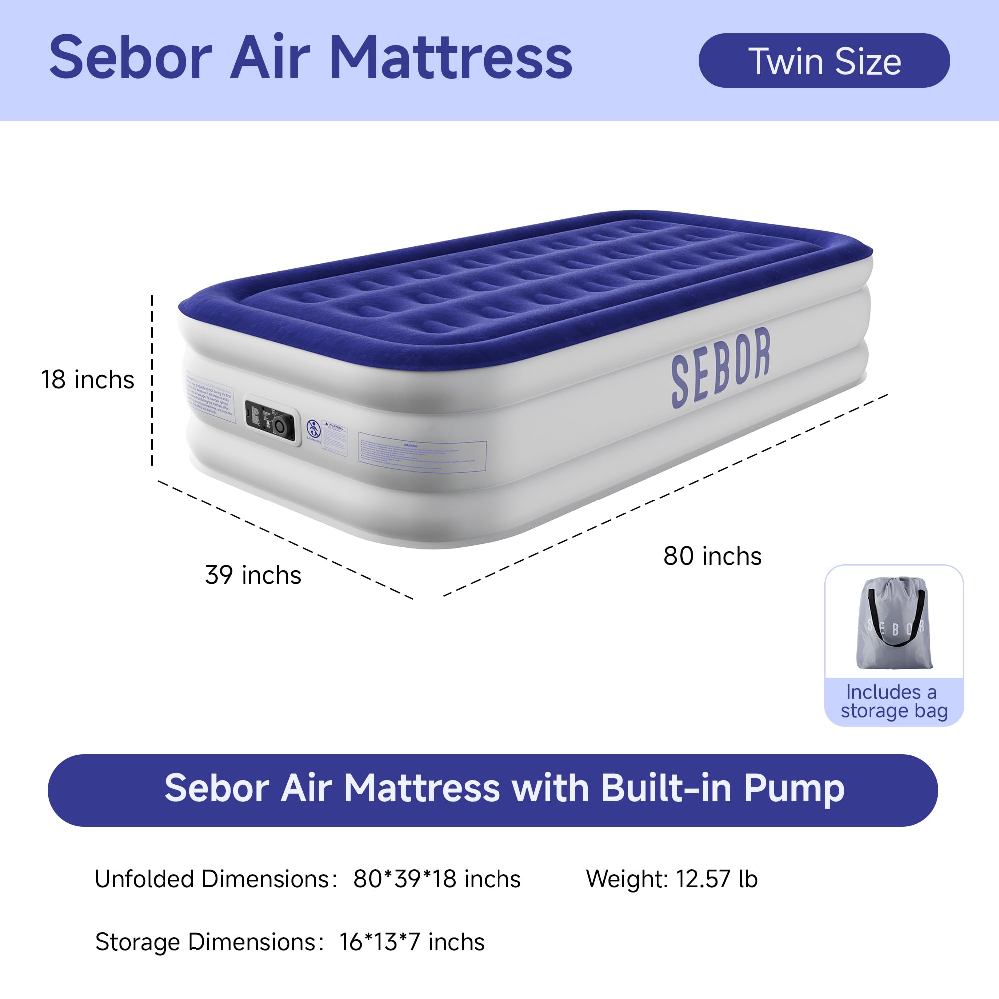 Sebor matelas gonflé en chambre prêt à l’usage pour nuits confortables