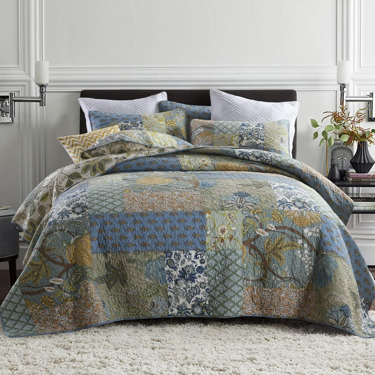 Secgo couette face complète verte sur lit California King pour confort spacieux