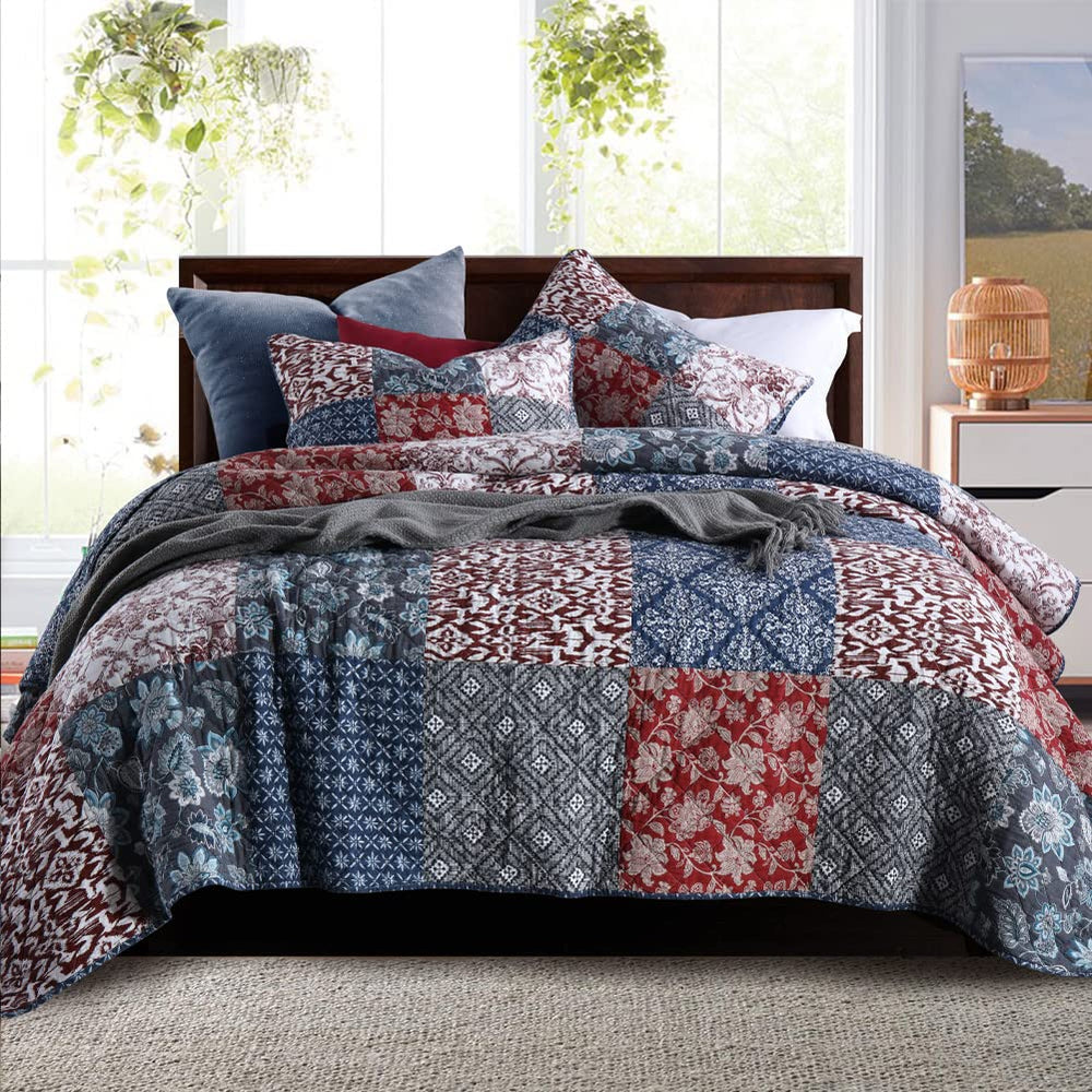 Secgo couette king face recto montrant le motif bordeaux et un confort accueillant