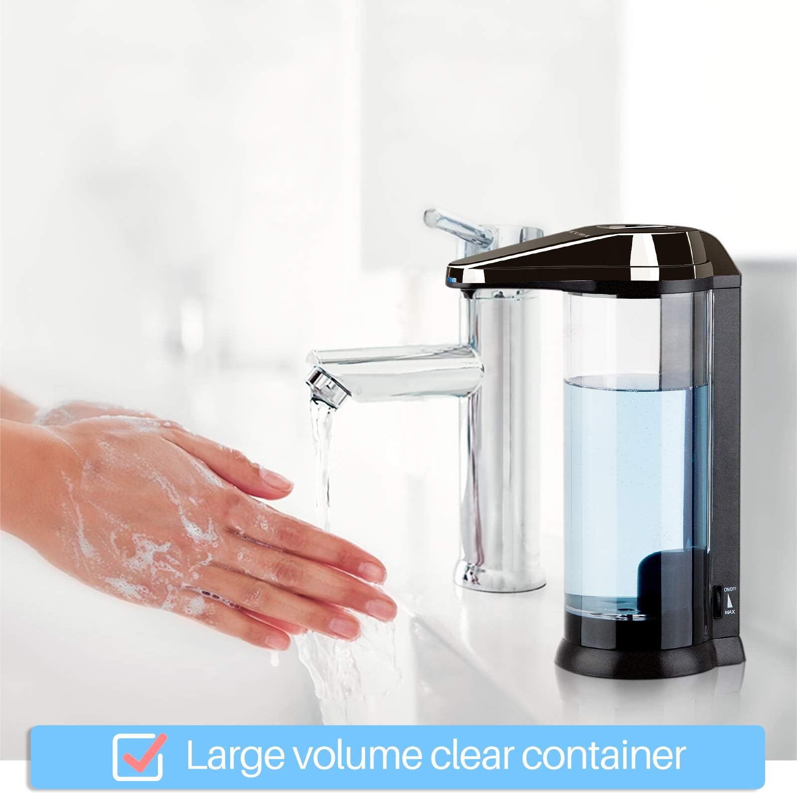 Secura réservoir transparent montrant niveau de savon pour recharges faciles