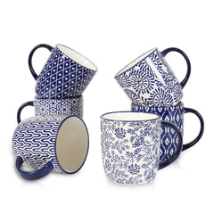 Selamica ensemble avant montrant six mugs bleu vintage utiles au quotidien