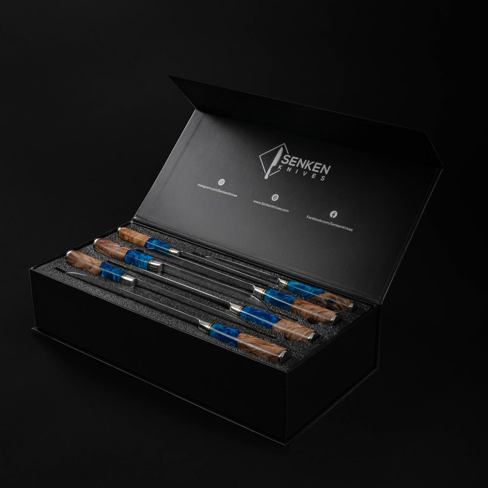 Senken Knives manche en résine bleue détail pour prise confortable
