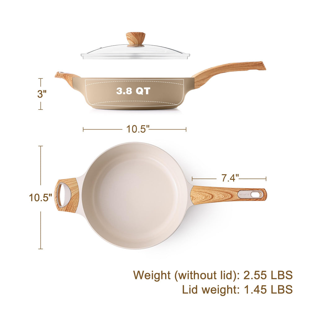 SENSARTE comparaison taille main et poêle pour évaluer capacité 3,8 qt