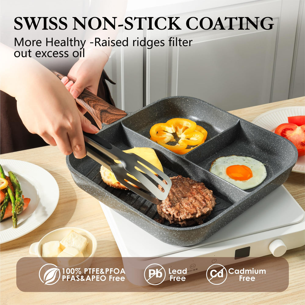 SENSARTE poêle utilisée en cuisine cuisant trois aliments séparément