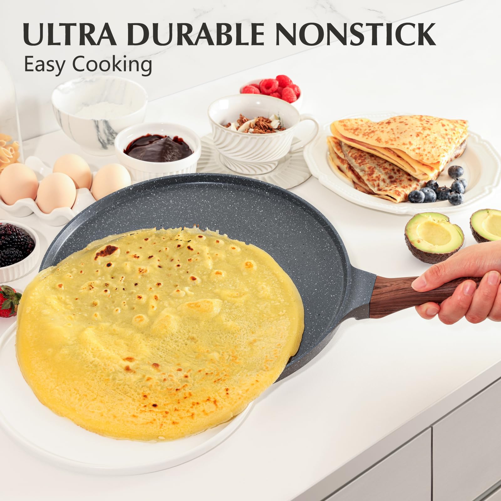 SENSARTE poêle en action cuisson crêpes bénéfice retournement sans accroche