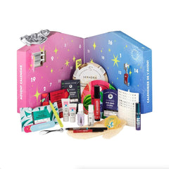 SEPHORA calendrier Moving Lights ouvert montrant diversité de formats pour tester