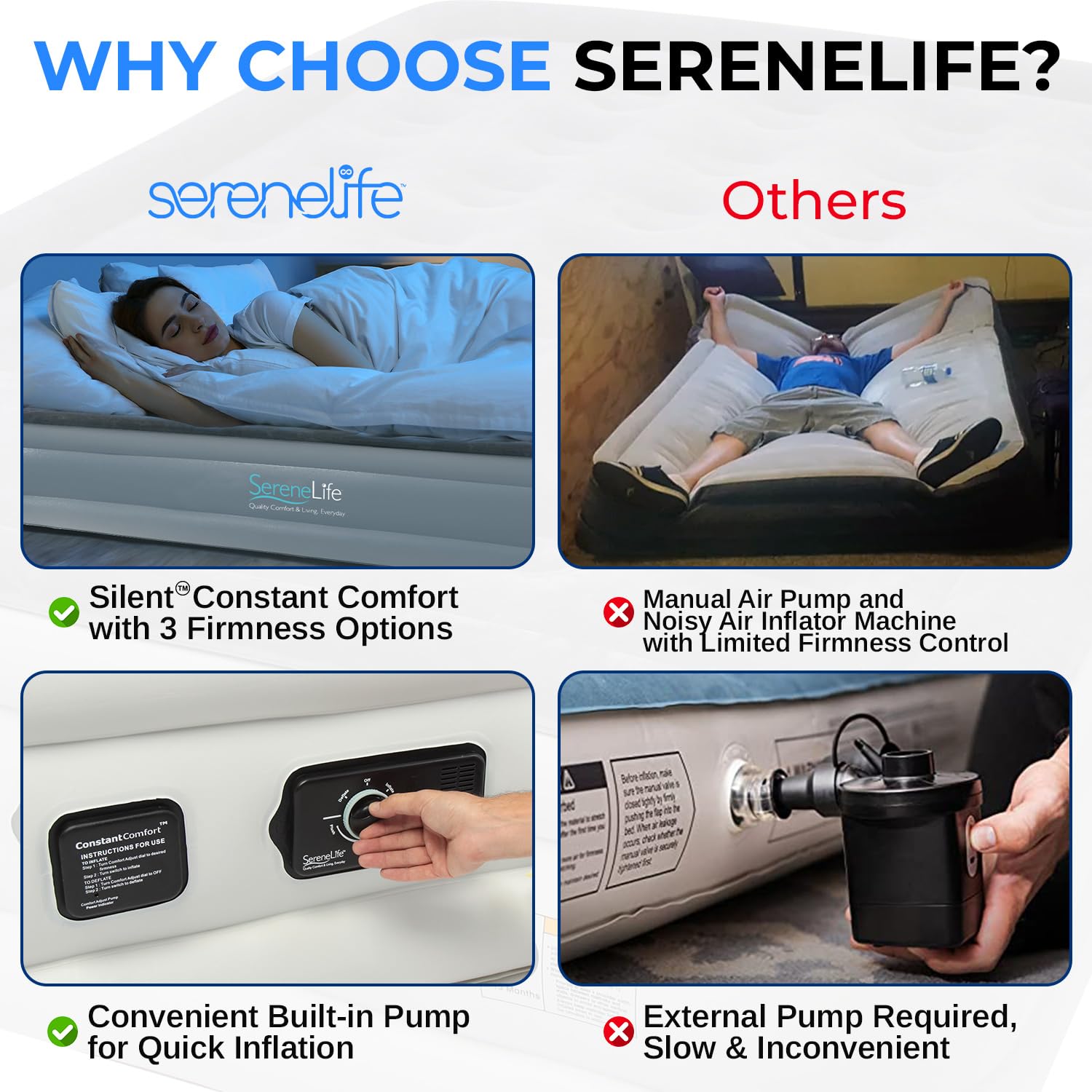 SereneLife comparaison de taille Full Size montrant surface pour une personne