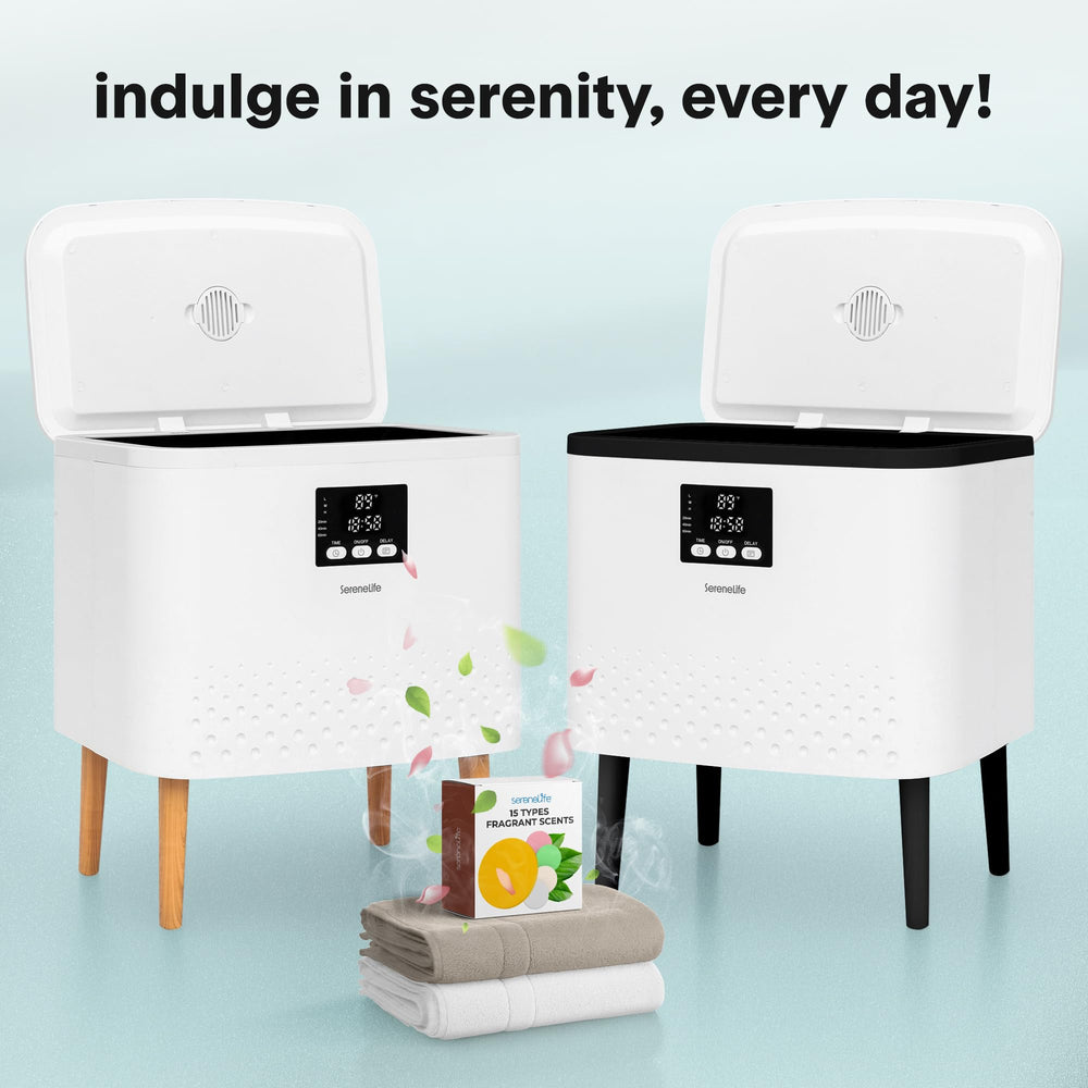 SereneLife étiquette de capacité 20L montrant stockage pour deux serviettes