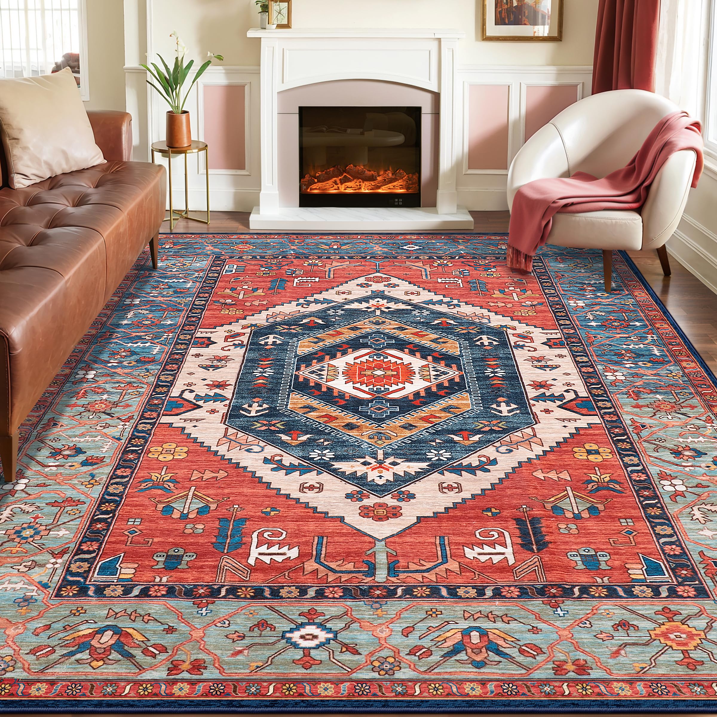 SERISSA tapis 8x10 face avant Rust montrant motif boho et ambiance chaleureuse